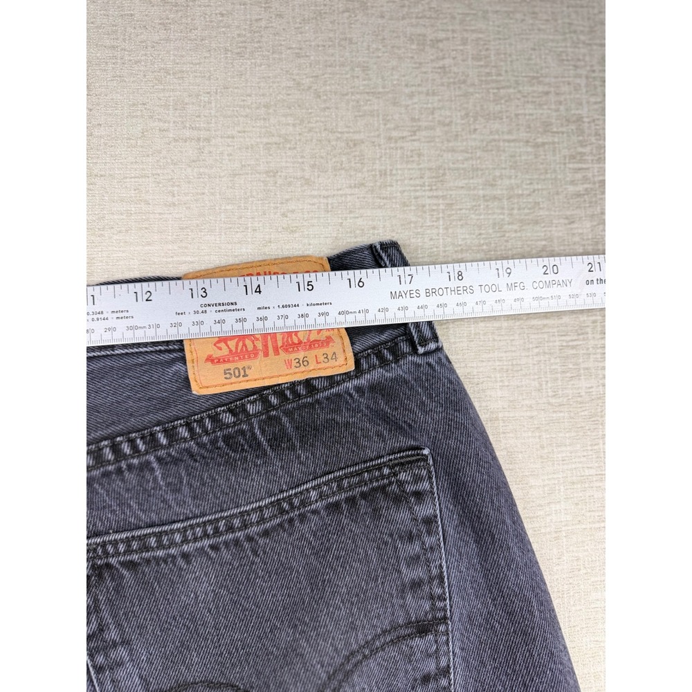 Levis 501 Mens 36x34 Faded Fuzzy Black Vintage Y2K Style Jeans-Light Distress . - Picture 5 of 6